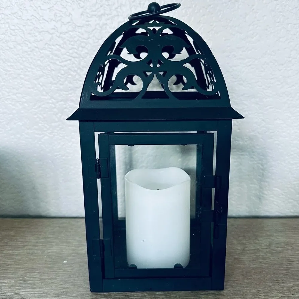 Black Metal Farmhouse Gothic Lantern Candle Holder